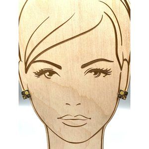 Vintage Floral Damascene Earrings, Clip On Etched Square Button Flowers